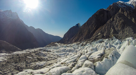 Icy expanse of Franz Josef Glacier, Westland Tai Poutini National Park, South Island, New Zealand....
