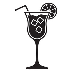 Tropical Cocktail Silhouette Illustration Summer Drink Icon