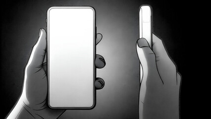 phone in hands:black and white element