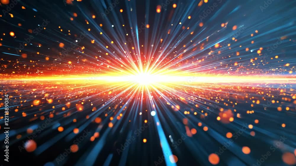 Aufkleber dynamic visualization of vibrant light particles bursting forward, showcasing colorful energy in a s