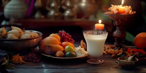 Traditional Indian Fruit and Milk Offering Ceremony Ramakrishna Jayanti