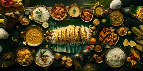 Traditional Ugadi Feast Spread on Banana Leaf with Variety of Dishes