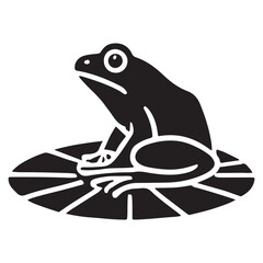 Silhouette Illustration of a Frog Resting on a Lily Pad