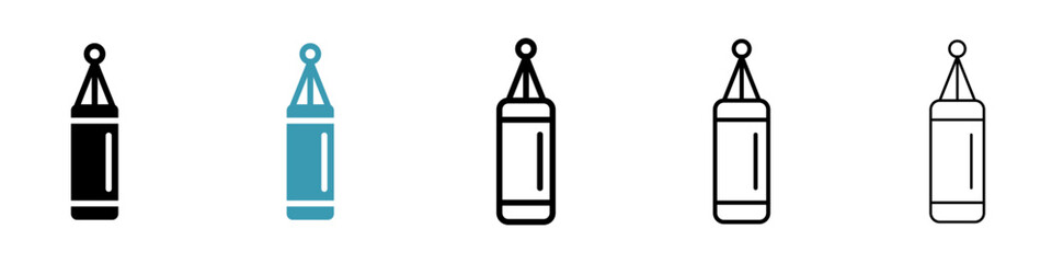 Punching bag icons in solid black and white colors