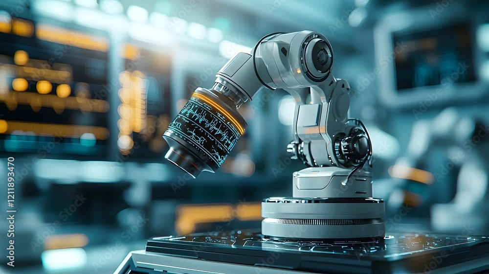 Poster a detailed digital blueprint showcasing quantum computing simulation of innovative robotic surgery d