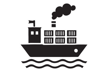 Smokestack Container Ship Silhouette Ocean Freight Vessel