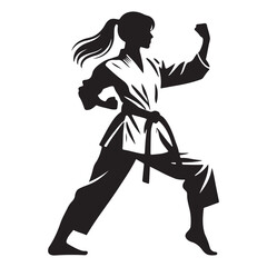 Karate Woman Silhouette Action Pose Vector Art