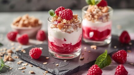 fresh raspberries and yogurt