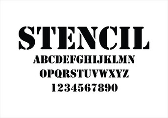 Stencil font for logo and headline. Isolated vector typeset