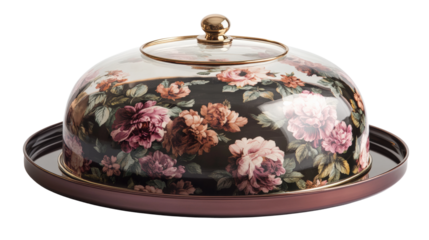 Elegant floral serving dome designed for exquisite dining experiences and decorative presentation isolated on transparent background
