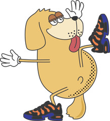 Retro and cartoon style golden retriever character illustration