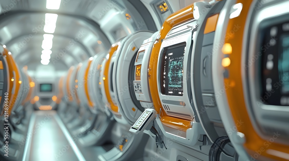 Poster a futuristic showcasing how quantum computing is revolutionizing the manufacturing of portable dialy