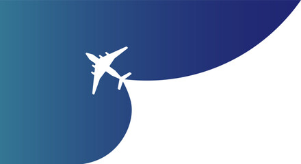 Illustration of simple airplane travel opens the background behind itself. Banner for a trip abroad on vacation.