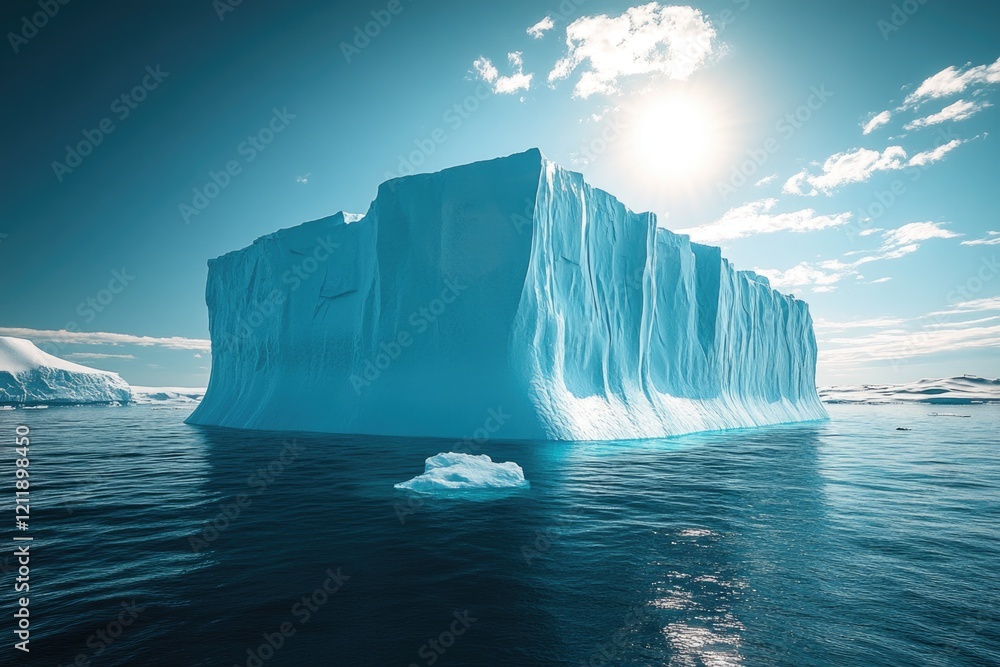 Poster a massive iceberg floats in the open waters of the ocean, with waves crashing against its sides