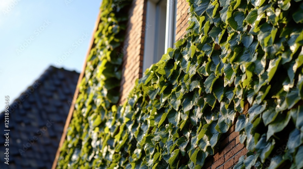 Poster a historic brick building with ivy growing on its walls, perfect for use in architectural or histori