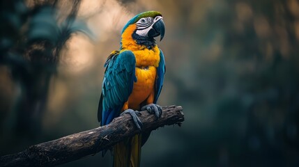 Fototapeta premium Colorful Parrot Perched Gracefully on a Branch Amidst Lush Wildlife Habitat Exploration