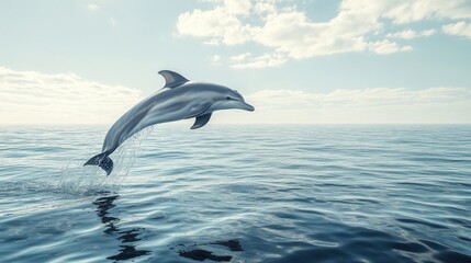 Dolphin leaping ocean, sunny sky, wildlife, marine life, nature, background, travel