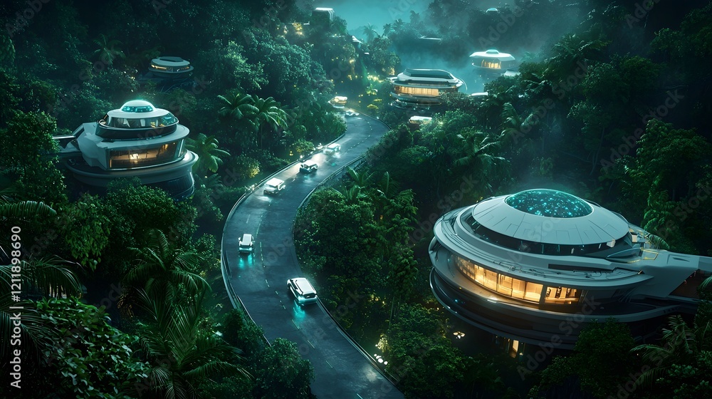 Poster a high tech futuristic cityscape where quantum computing is seamlessly integrated into the architect
