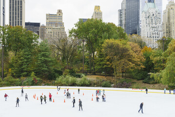 단풍,나무,스케이트,아이스링크,고층빌딩,센트럴파크,뉴욕,미국 © JinChang