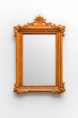 Golden mirror, front view, in the style of Baroque, isolated on white background