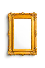 Golden mirror, front view, in the style of Baroque, isolated on white background