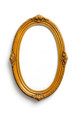 Golden mirror, front view, in the style of Baroque, isolated on white background