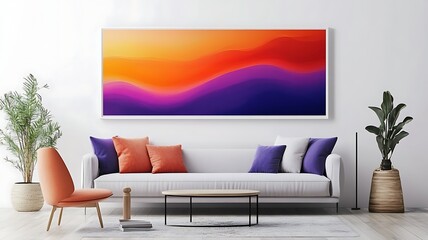 Abstract artwork adorns a modern living room setting