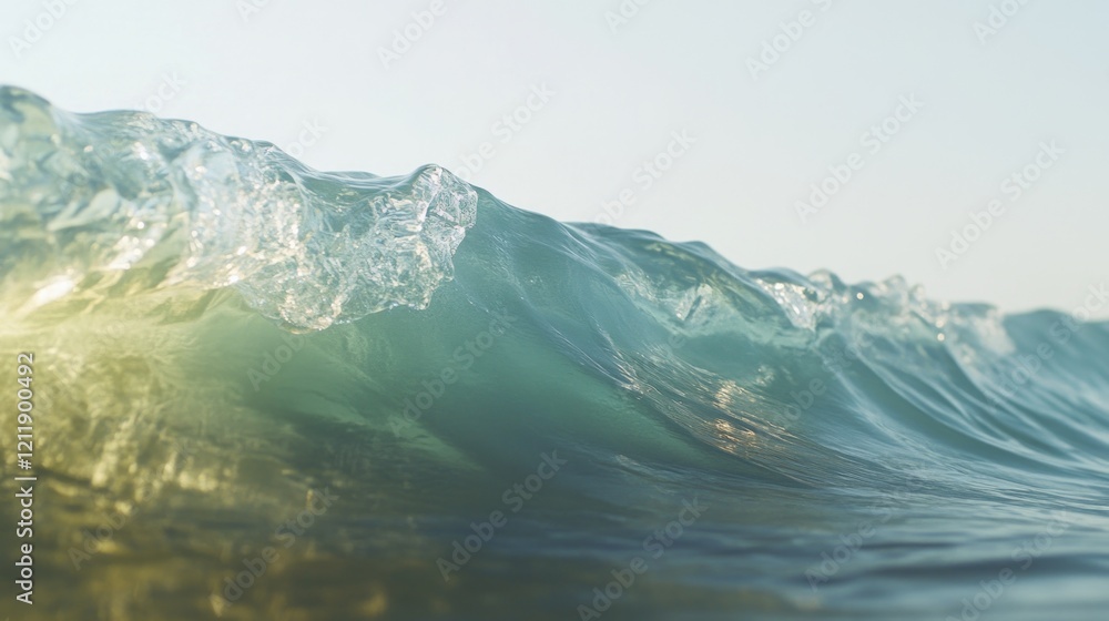 Poster a close-up view of an ocean wave breaking on the shore