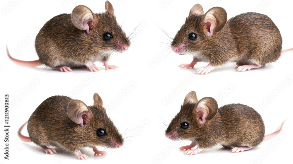 Poster surprised mice in various poses on clear background generative ai