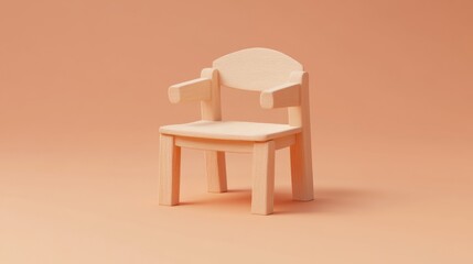 A small carved wooden chair for children on a pastel orange background