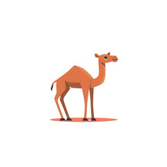 Cartoon Style Camel Standing on Red Circle with Minimalist Design, Perfect for Children’s Books, Educational Materials, and Creative Projects Featuring Desert Wildlife