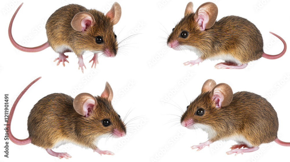 Poster surprised mice in various poses isolated foreground generative ai