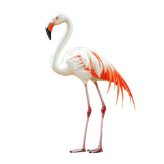 Fototapeta premium Elegant Flamingo with Beautiful Plumage Standing Gracefully in Profile, Showcasing Its Long Neck and Striking Orange and White Feathers Against a Simple Background