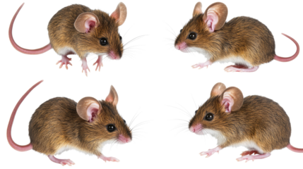 Surprised Mice in Various Poses Isolated Foreground Generative AI