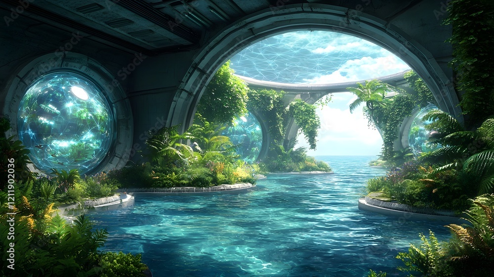 Poster a hyper advanced futuristic city powered entirely by quantum computing featuring self sustaining eco