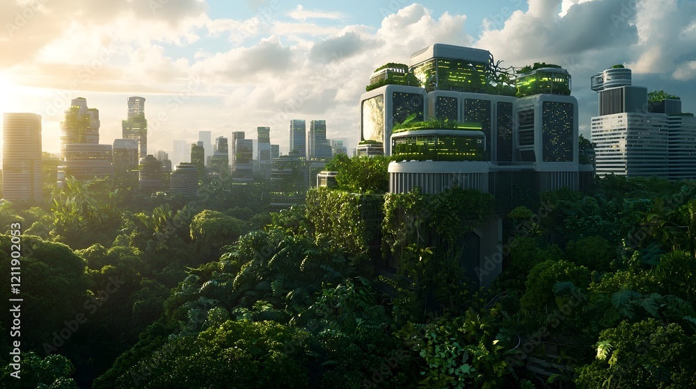 Poster a hyper advanced quantum powered futuristic city with self sustaining ecosystems cutting edge archit