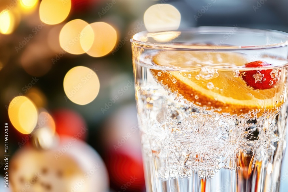 Poster a refreshing glass filled with ice and a slice of orange, perfect for a hot summer day or a relaxing