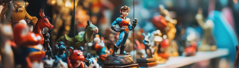 A colorful collection of miniature figurines on display.