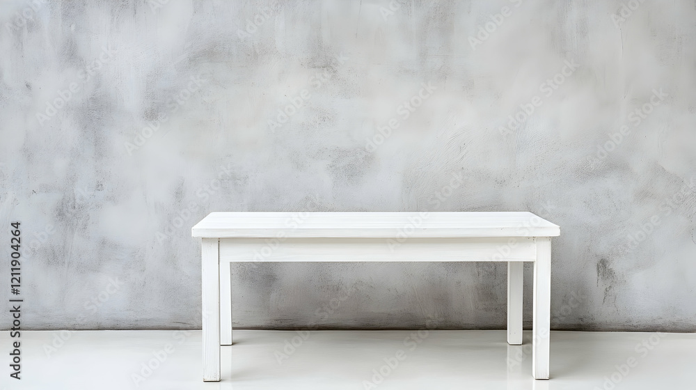 Poster White table against textured wall; minimalist studio backdrop for product display