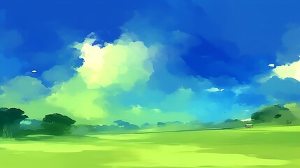 Obraz premium Vibrant green field under a bright blue sky.