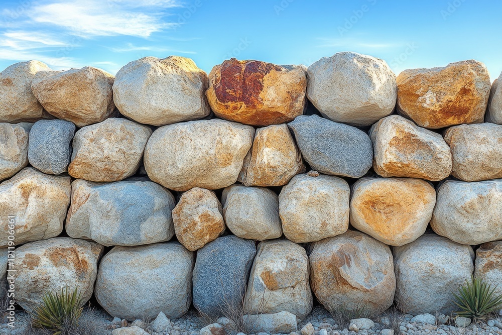 Poster stacked rocks forming patterns and shapes on the ground
