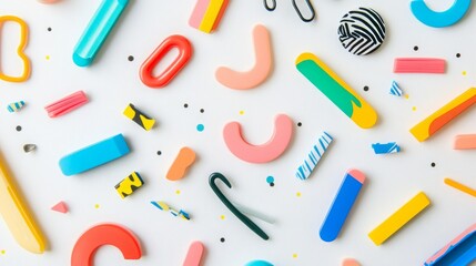 Fototapeta premium Assorted colorful paper clips on a white background. 