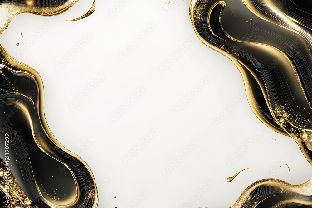 Poster a white abstract design on top of a black and gold background, suitable for creative projects