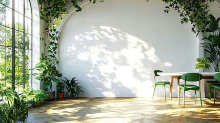 Sunlit Interior with Lush Greenery: A Serene and Modern Home Design