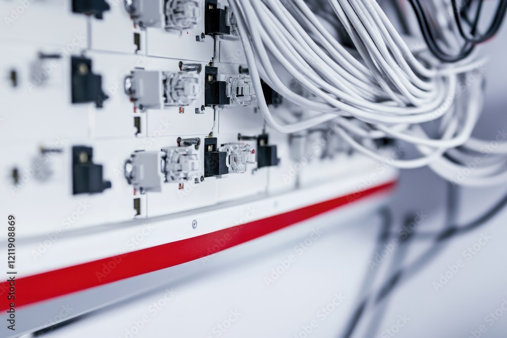 Poster Close-up of a bundle of wires on a wall, ideal for use in tech or industrial settings