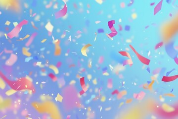 Vibrant blue background with colorful confetti overlay