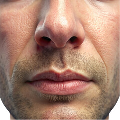 Obraz premium Closeup Male Face Detail Nose Lips Skin Texture Man real hair pink tone high human photo young adult