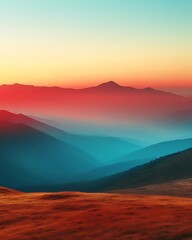 Fototapeta premium Vibrant sunset over layered mountains.
