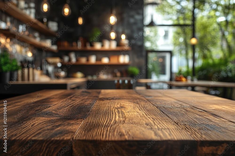 Aufkleber A simple wooden table placed in front of a window, perfect for studying or working