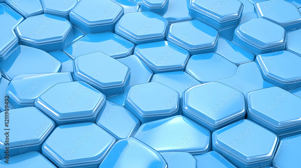 Poster abstract blue hexagon pattern background; 3d rendered; technology concept; website banner